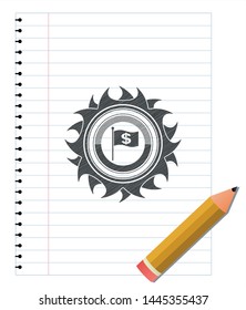 flag with money symbol inside icon pencil emblem. Vector Illustration. Detailed.
