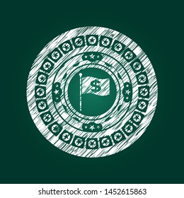 flag with money symbol inside icon drawn chalk emblem, retro style, chalk or chalkboard texture