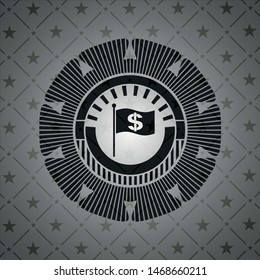 flag with money symbol inside icon inside dark emblem. Retro