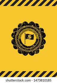 flag with money symbol inside icon black grunge emblem inside yellow warning sign. Vector Illustration. Detailed.