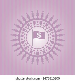 flag with money symbol inside icon inside badge with pink background