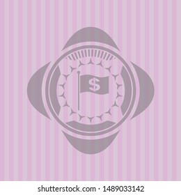 flag with money symbol inside icon inside realistic pink emblem