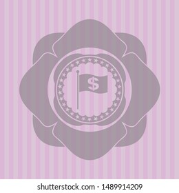 flag with money symbol inside icon inside pink emblem