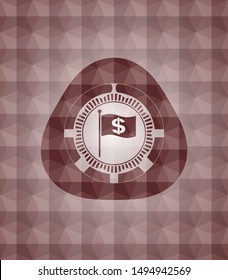 flag with money symbol inside icon inside red seamless polygonal badge.