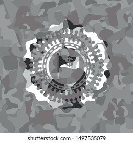 flag with money symbol inside icon inside grey camo emblem