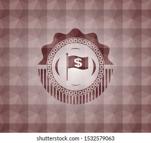 flag with money symbol inside icon inside red seamless geometric emblem.