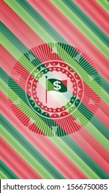 flag with money symbol inside icon inside christmas badge.