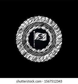 flag with money symbol inside icon inside chalkboard emblem written on a blackboard