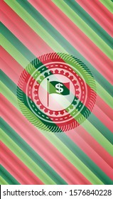 flag with money symbol inside icon inside christmas emblem background.