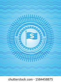 flag with money symbol inside icon inside water concept style badge.