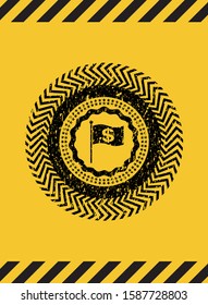 flag with money symbol inside icon grunge black emblem with yellow background, warning sign. Vector Illustration. Detailed.