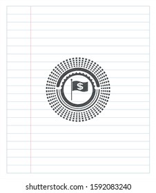 flag with money symbol inside icon pencil draw. Vector Illustration. Detailed.