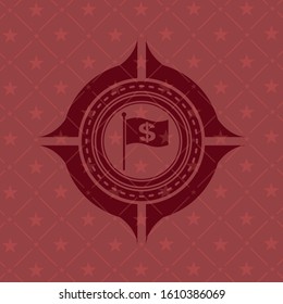 flag with money symbol inside icon inside red emblem. Vintage.