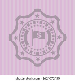 flag with money symbol inside icon inside retro style pink emblem