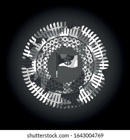 flag with money symbol inside icon on grey camouflage pattern