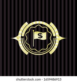 flag with money symbol inside icon inside golden emblem