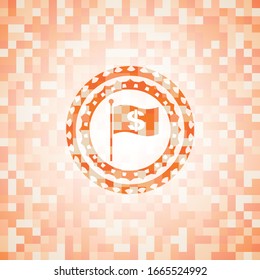 bandera con símbolo de dinero dentro de icono dentro del emblema abstracto, fondo de mosaico naranja