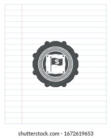 flag with money symbol inside icon pencil draw. Vector Illustration. Detailed.