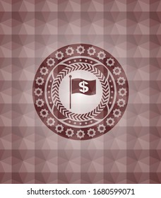 flag with money symbol inside icon inside red seamless polygonal badge.