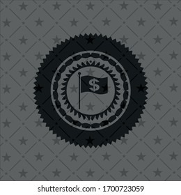 flag with money symbol inside icon inside black emblem