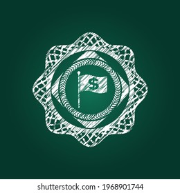 flag with money symbol inside icon drawn on a blackboard. 
