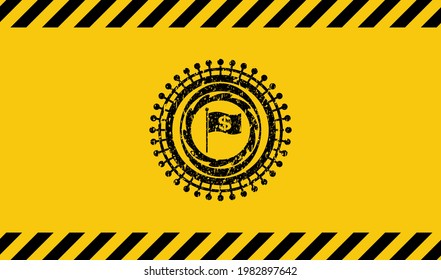 flag with money symbol inside icon grunge black emblem with yellow background, warning sign. Vector Illustration. Detailed. 