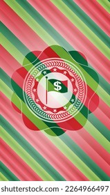 flag with money symbol inside icon inside christmas colors style emblem. 
