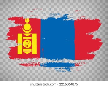 Flag of  Mongolia brush stroke background.  Flag of Mongolia on transparent backrgound for your web site design, app, UI.  Stock vector. EPS10.