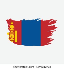 Flag of Mongolia with brush stroke effect, Mongolia flag template design. Vector Eps 10