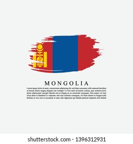 Flag of Mongolia with brush stroke effect and information text poster, Mongolia flag template design. Vector Eps 10