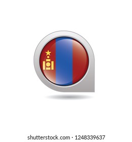 Flag of Mongolia, button with the reflection of light and shadow, gray frame, Icon country. Realistic vector illustration on white background.