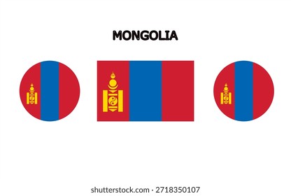 Flag of Mongolia country in high quality (rectangle and circle shape)
