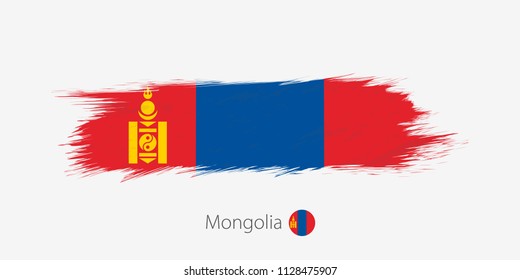Flag of Mongolia, grunge abstract brush stroke on gray background. Vector illustration.