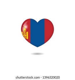 Flag of Mongolia heart 3d, Mongolia flag template design. Vector Eps 10