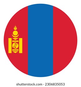 The flag of Mongolia. Flag icon. Standard color. Round flag. Computer illustration. Digital illustration. Vector illustration.