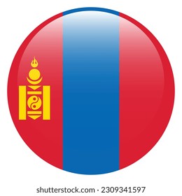 The flag of Mongolia. Flag icon. Standard color. Round flag. 3d illustration. Computer illustration. Digital illustration. Vector illustration.