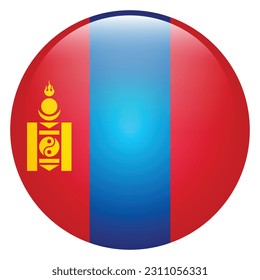 The flag of Mongolia. Flag icon. Standard color. Round flag. 3d illustration. Computer illustration. Digital illustration. Vector illustration.