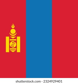 The flag of Mongolia. Flag icon. Standard color. A square flag. Computer illustration. Digital illustration. Vector illustration.