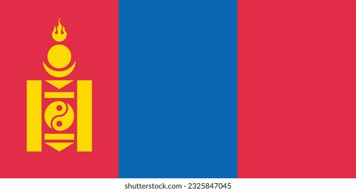 The flag of Mongolia. Flag icon. Standard color. Standard size. A rectangular flag. Computer illustration. Digital illustration. Vector illustration.