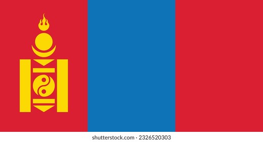 La bandera de Mongolia. Icono de marca. Color estándar. Tamaño estándar. Bandera rectangular. Ilustración del equipo. Ilustración digital. Ilustración vectorial.