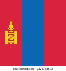 The flag of Mongolia. Flag icon. Standard color. A square flag. Computer illustration. Digital illustration. Vector illustration.