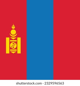 La bandera de Mongolia. Icono de marca. Color estándar. Una bandera cuadrada. Ilustración del equipo. Ilustración digital. Ilustración vectorial.