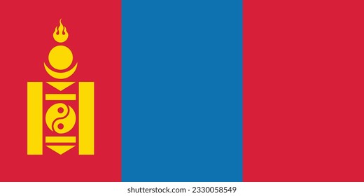 La bandera de Mongolia. Icono de marca. Color estándar. Tamaño estándar. Bandera rectangular. Ilustración del equipo. Ilustración digital. Ilustración vectorial.