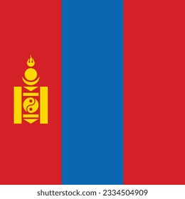 Die Flagge der Mongolei. Flaggensymbol. Standardfarbe. Eine quadratische Flagge. Computergrafik. Digitale Illustration. Vektorgrafik.