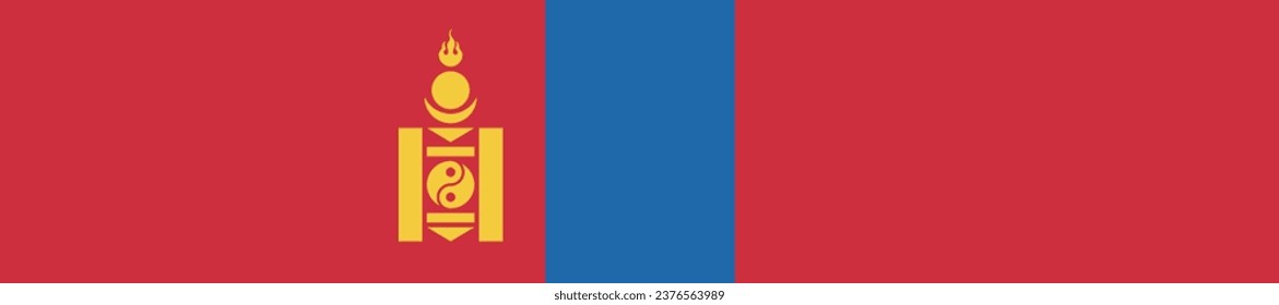 The flag of Mongolia. Flag icon. Standard color. A long banner. Computer illustration. Digital illustration. Vector illustration.