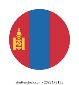 Flag of Mongolia. Mongolia flag icon. Standard color. Round flag. Computer illustration. Digital illustration. Vector illustration.