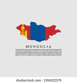 Flag of Mongolia in maps territory and information text poster, Mongolian flag template design. Vector Eps 10