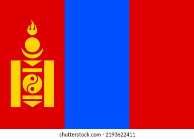 Flag of Mongolia. Mongolian national banner and patriotic symbol. Official colors. Flat vector illustration.