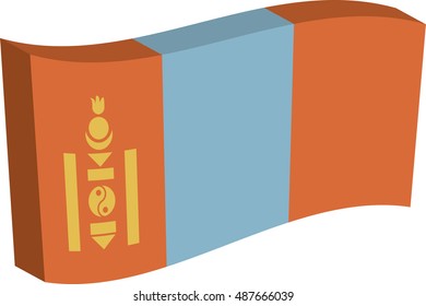 Flag of Mongolia. Mongolian flag. Vector illustration of a stylized flag. The slit in the paper with shadows. Element for infographics.