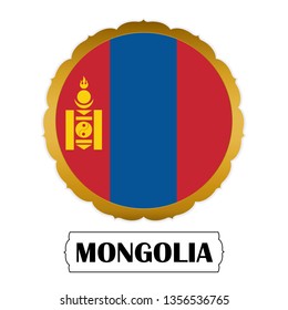 Flag of Mongolia with name icon, Golden sticker with flag of the Mongolia.vector 
